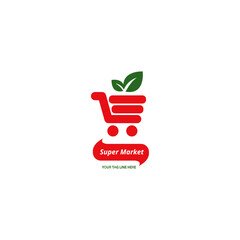 logo concept for shop , supermarket or supermall. organic shopping cart logo design.