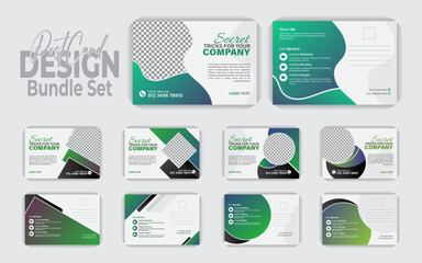 Unique style and unique colorful postcard design bundle set, flyer premium vector design, postal card design template

