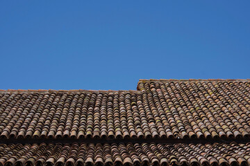 Partial view of an old Mexican tile roof