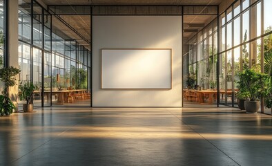Modern Office Interior with Large Blank Canvas