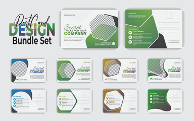Obraz premium Corporate and minimal simple postcard design bundle set for corporate business. Marketing poster, flyer, postcard design template 