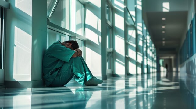 The exhausted doctor in hallway