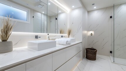 Washroom with custom-designed vanity and modern fixtures