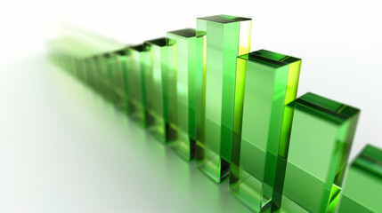 Green glass bars in varying heights forming chart on white background