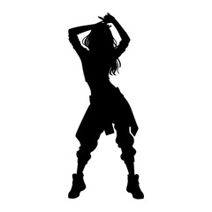 Vector illustration. Girl hip-hop dancer. Black silhouette on a white background.