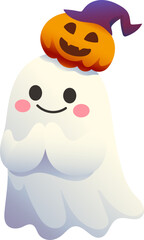 Obraz premium Cute Ghost with Pumpkin Hat (Gradient Color Style)