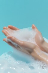 Fototapeta premium Hands Lathered With Soap Bubbles for Effective Washing During Daytime