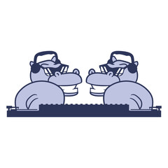 2 Hippo Music DJ Hippos Friend Team Crew Mixing Console Headphone Sunglasses Party Night Dancing Clubber Raver Comic Humor Cartoon Cool Fun Sound Disco Club Festival Band Concert Techno Discothek Love