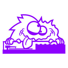 Hairy Happy Crazy Weird Party Monster Tongue Face Music DJ Mixing Console Headphone Night Dancing Clubber Raver Comic Humor Cartoon Cool Sound Disco Club Festival Band Concert Techno Discothek Love