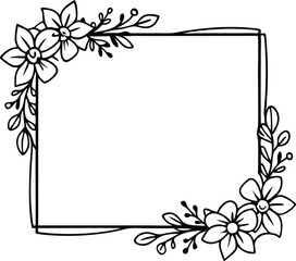 Floral Border square line art illustration black and white