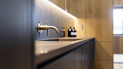 Washroom with hidden storage and sleek finishes