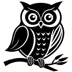 Cute owl silhouette vector sitting on a tree branch