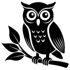 Cute owl silhouette vector sitting on a tree branch