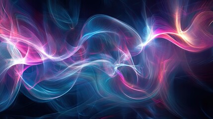 Stunning abstract light play with swirling, kaleidoscopic patterns of luminous energy interacting with delicate, iridescent textures