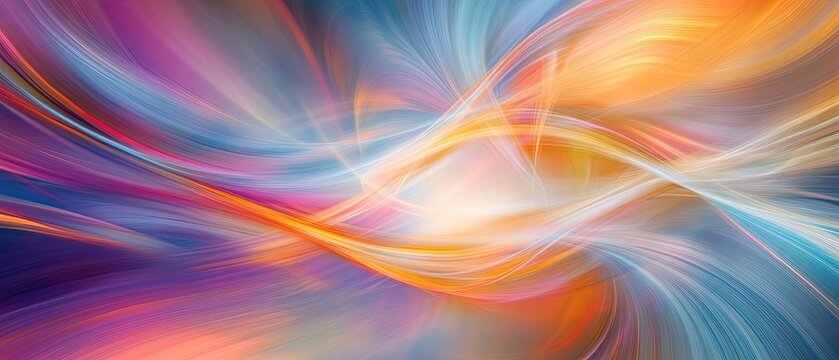 Ethereal abstract light play showcasing cascading beams of light in a harmonious interplay of colors and shapes creating a surreal scene