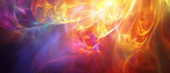 Mesmerizing abstract light play featuring intricate patterns of radiant colors dancing through soft, glowing transitions and vivid contrasts
