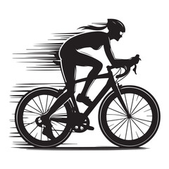 Cycling Theme, Vector Silhouette Of Road Cyclist Vector Silhouetted White Background