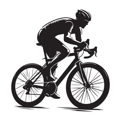 Naklejka premium Cycling Theme, Vector Silhouette Of Road Cyclist Vector Silhouetted White Background