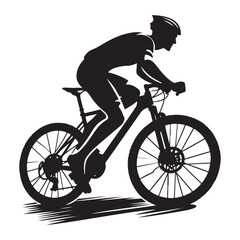 Naklejka premium Cycling Theme, Vector Silhouette Of Road Cyclist Vector Silhouetted White Background