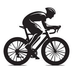 Cycling Theme, Vector Silhouette Of Road Cyclist Vector Silhouetted White Background