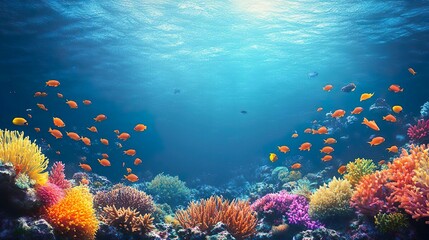 Naklejka premium Lively coral reef with schools of vivid fish perfect for a striking underwater-themed nature backdrop