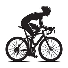 Cycling Theme, Vector Silhouette Of Road Cyclist Vector Silhouetted White Background