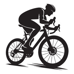 Cycling Theme, Vector Silhouette Of Road Cyclist Vector Silhouetted White Background