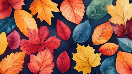 Fototapeta premium A watercolor adventure through autumn foliage, with bold colors and the excitement of leaf peeping in the crisp air