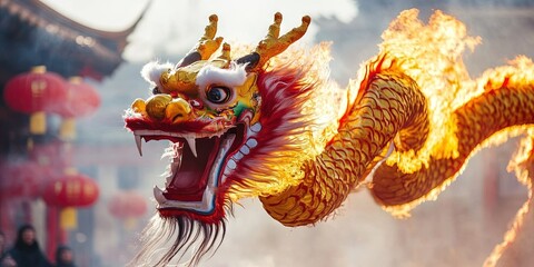 Obraz premium Chinese dragon dance at the Chinese New Year festival
