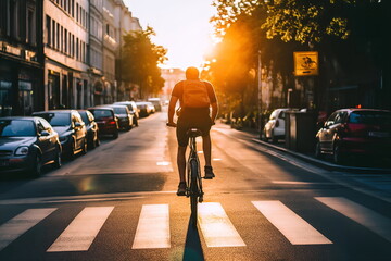 A silhouette of a bicycle moving through a green landscape, sustainable transportation