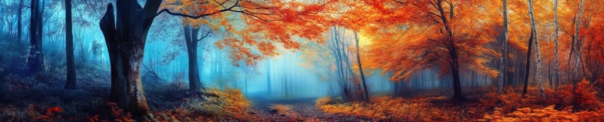 colorful autumn forest landscape panoramic