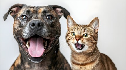 Naklejka premium Playful Dog and Cat Together.
