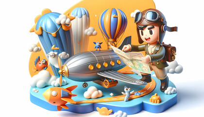 3D Floating Gear and Arrow with Direction Concept Vector Design: Business Scale Strategy Icon on White Background