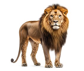 Obraz premium Majestic Lion Standing Isolated on White Background.