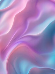 Iridescent background with flowing pastel waves in blue, pink, and purple, creating a holographic, ethereal feel