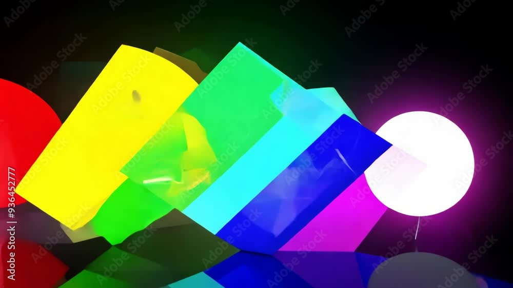 Fototapete abstract dynamic 3d shapes in motion with vivid rgb rainbow colors and 90s style