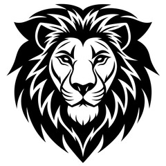 Obraz premium Wild roaring lion king head tattoo set. Front and side view predator face, lions heads black and white ink sketch silhouettes