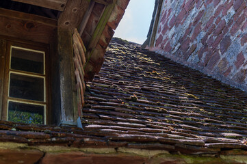 Collonges-la-Rouge village, one of the most beautiful villages in France with houses made from red...