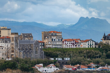 Houses and streets of touristic Biarritz city, Basque Country, Bay of Biscay of Atlantic ocean, France