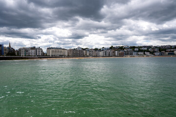 Obraz premium Old downtown of famous San Sebastian or Donostia city, La Concha beach, touristic destination in Basque Country, north of Spain