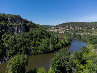 Fototapeta premium Aerial view on Dordogne river near .La Roque-Gageac village located in Dordogne department in southwestern France