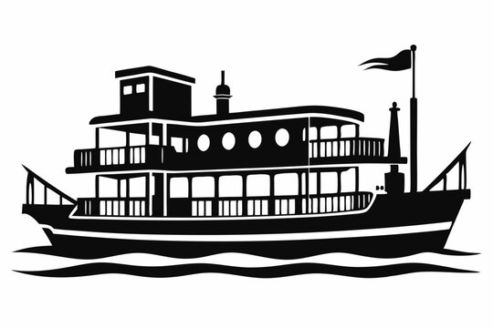 black ferry boat on water clip art preview