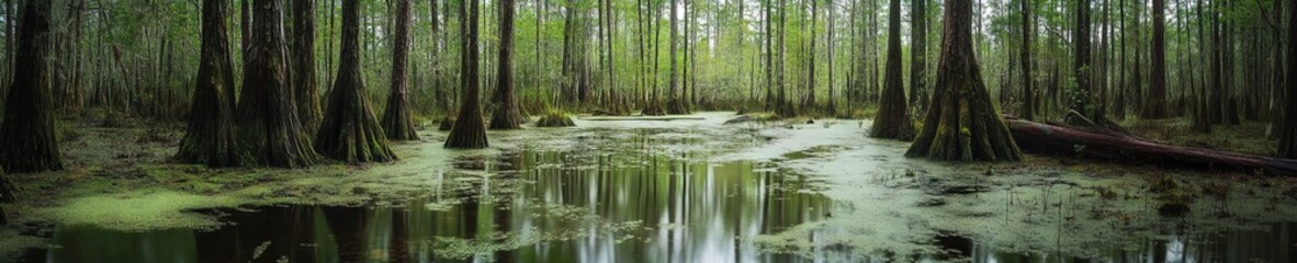 Obraz premium landscape photo of a swamp filled with moss and algae