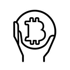 Obraz premium Black Line Icon Holding Bitcoin Editable Stroke Blockchain Applications Isolated. Isolated on a Transparent Background. Cutout PNG.