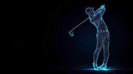 Futuristic golf swing illustration with electric blue lines, showcasing the power and technique of the game