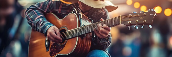 Naklejka premium country music concept with cowboy playing western music 