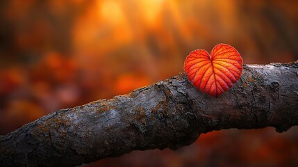 Fototapeta premium A heart-shaped object dangles from a tree branch, with a soft focus background