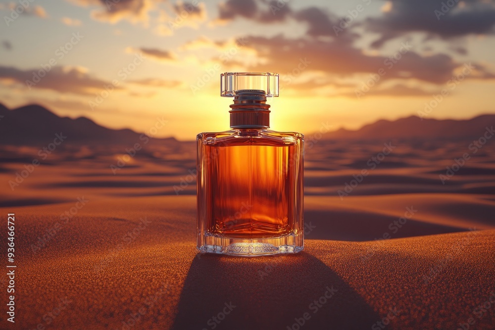 Sticker perfume in the desert sunset