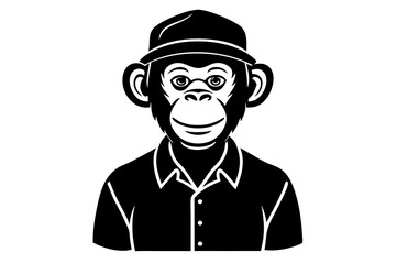 A monkey wearing a shirt and cap on a white background