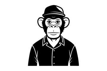 A monkey wearing a shirt and cap on a white background